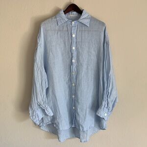 Vitamin A 100% Linen Long Shirt Lightweight Light Blue *Flaws*
